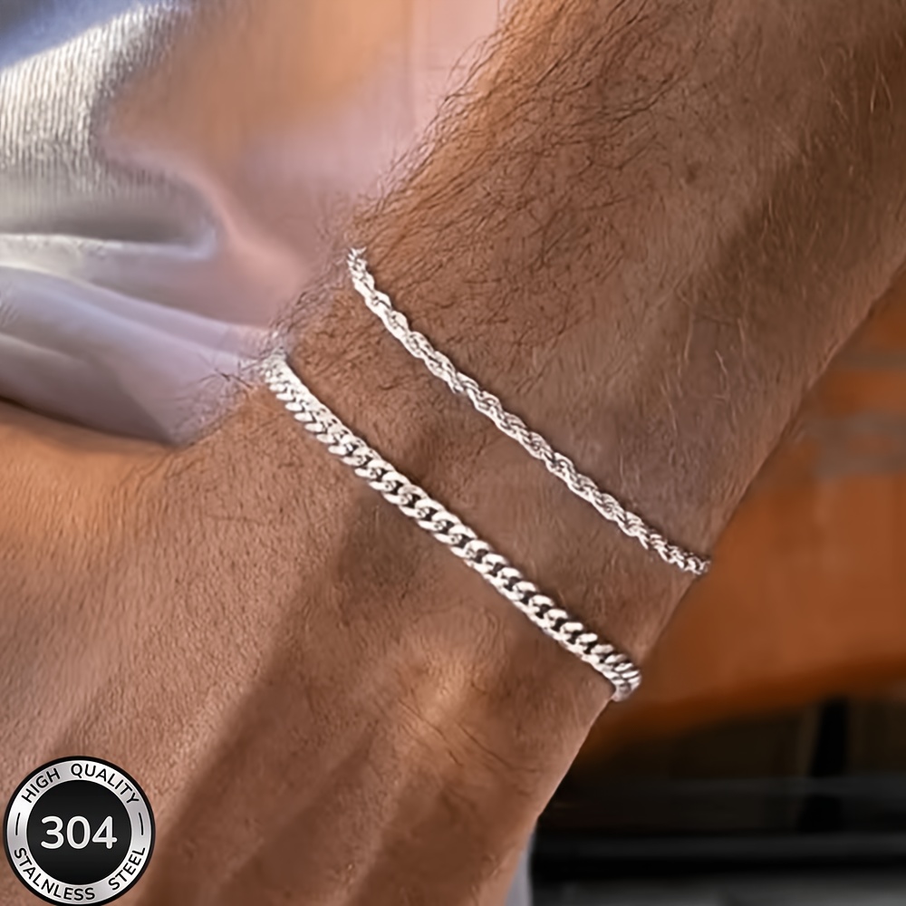2pc Unisex Stainless Steel Bracelet Set, Classic & Versatile